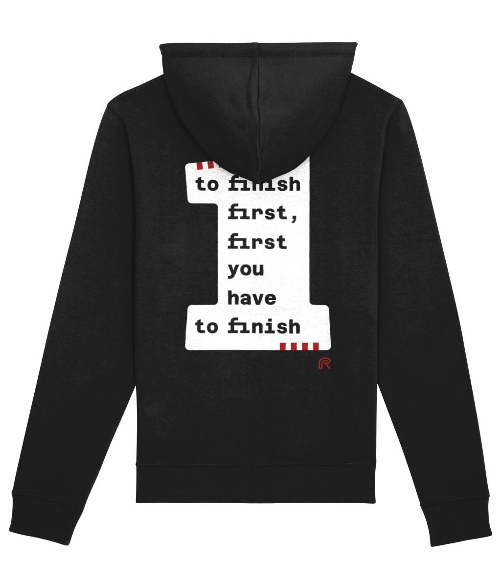 Hoodie Logo & "To finish first" Back Wit - Div. kleuren